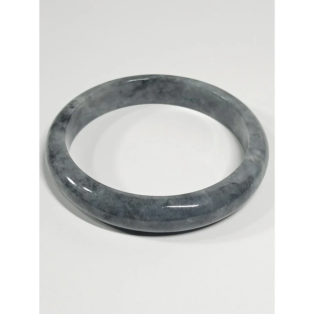 Natural Jadeite Jade Bangle Bracelet Dark Grey 2.5